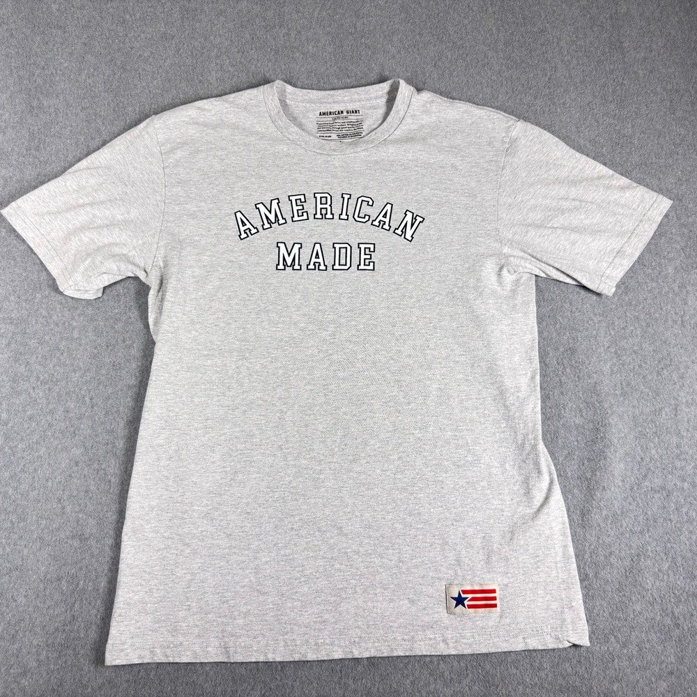 American Giant Shirt‎ Men's L Gray American Flag Made Spellout Flag Collection